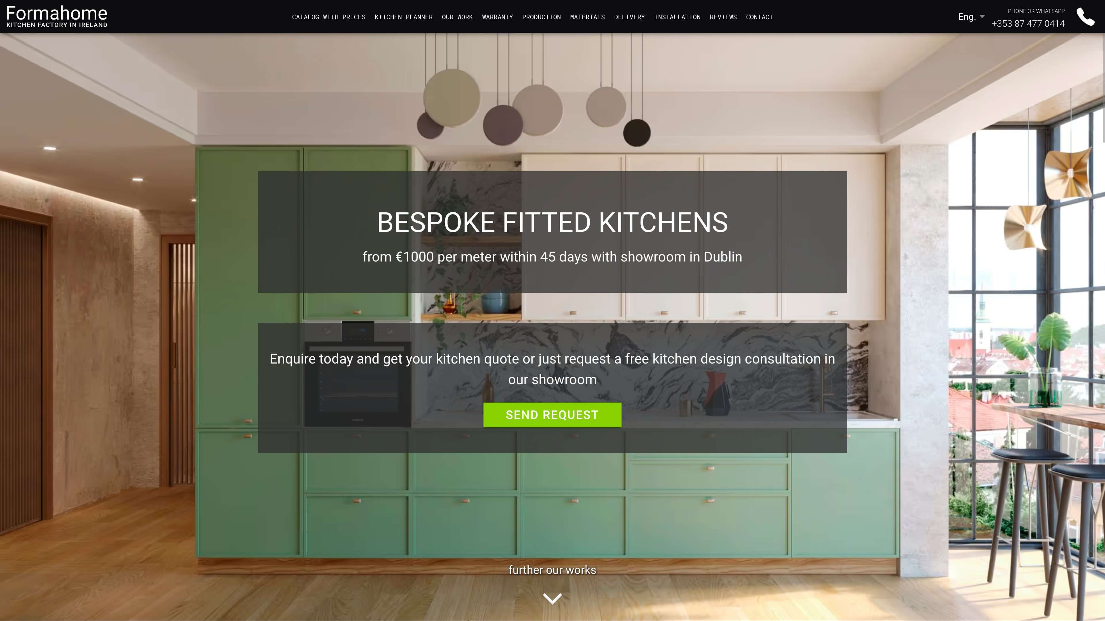 Homepage of the Formahome premium custom kitchen website