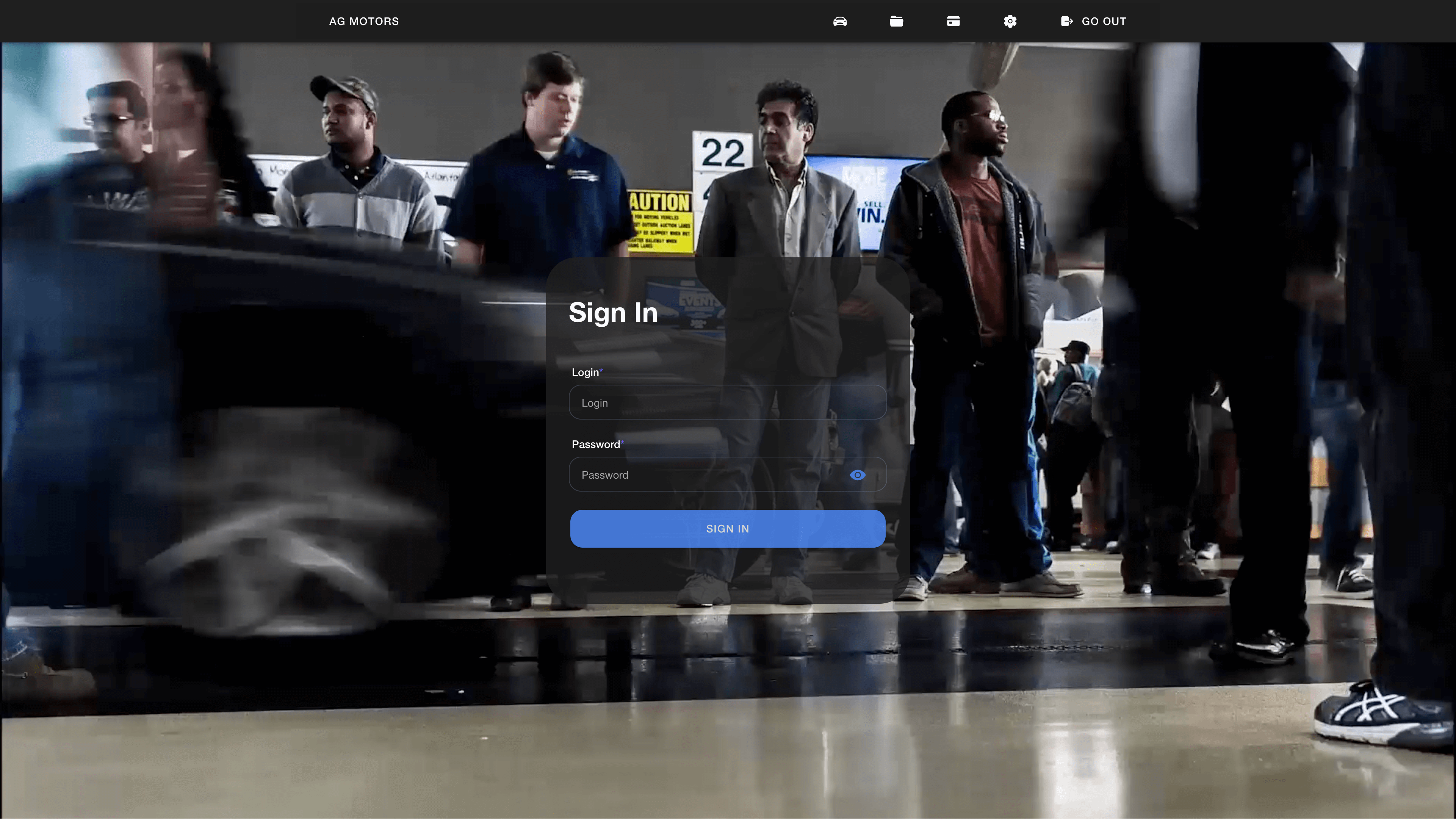 Login screen of the Ag Motors client portal for authorized users
