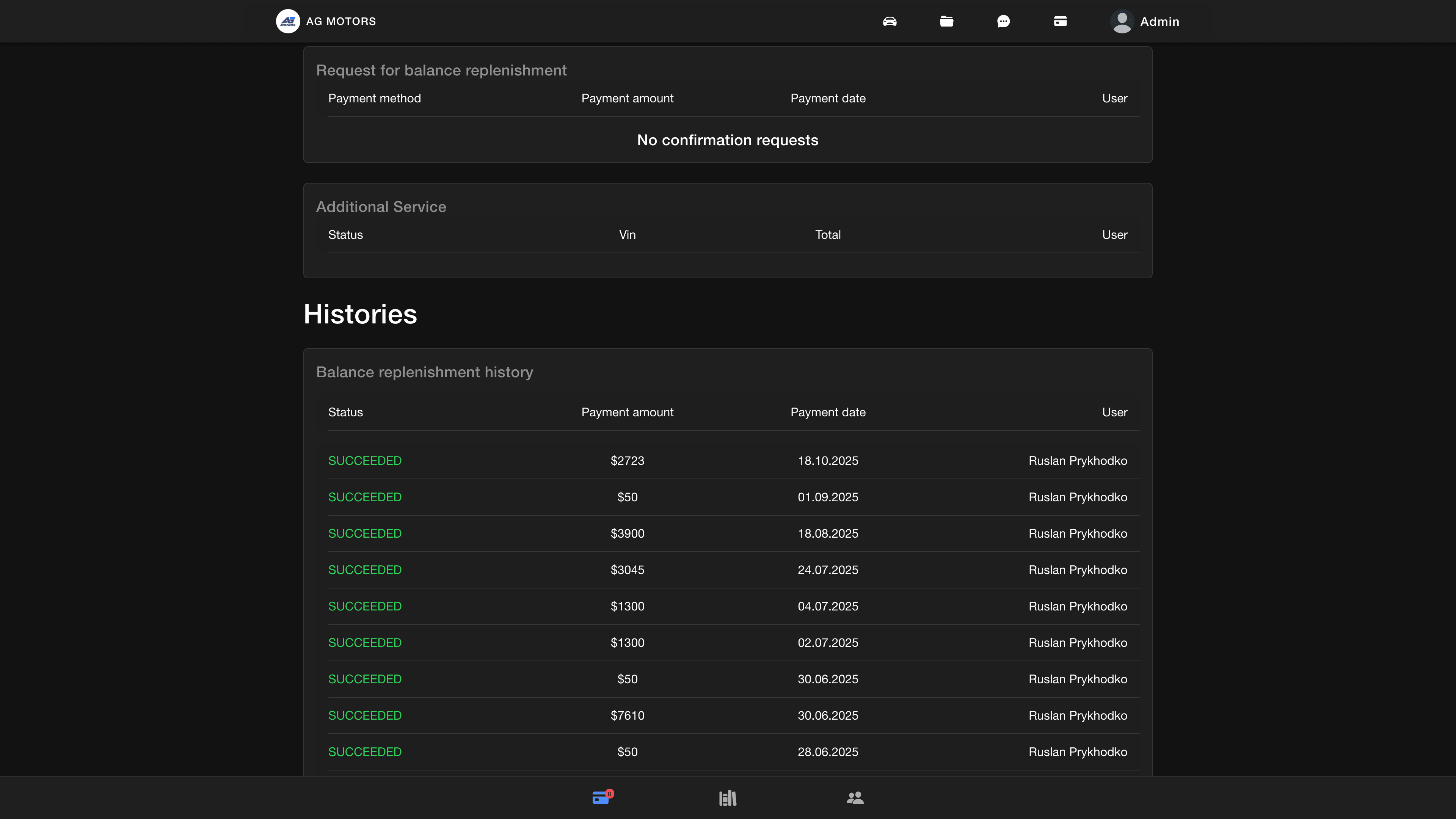 Payment history and transaction details for completed vehicle-related payments