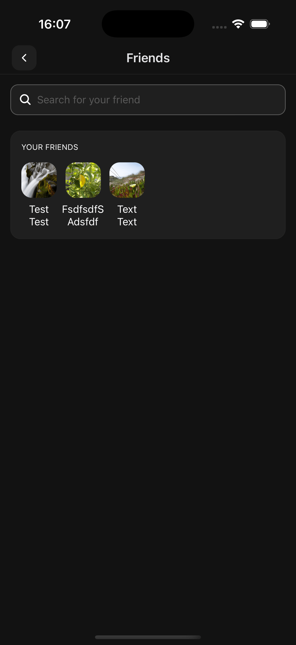 Friend search screen for transfers