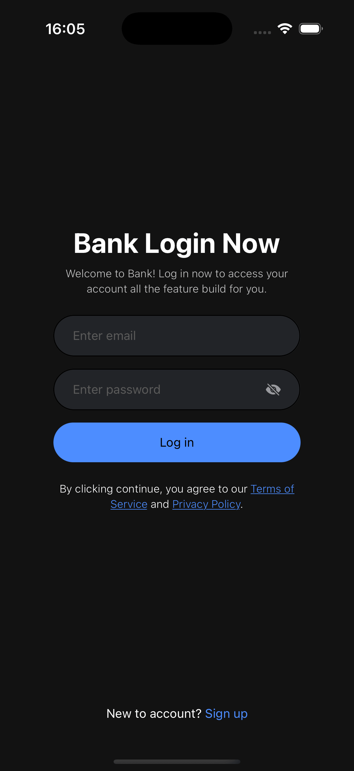 Login screen for unauthorized user