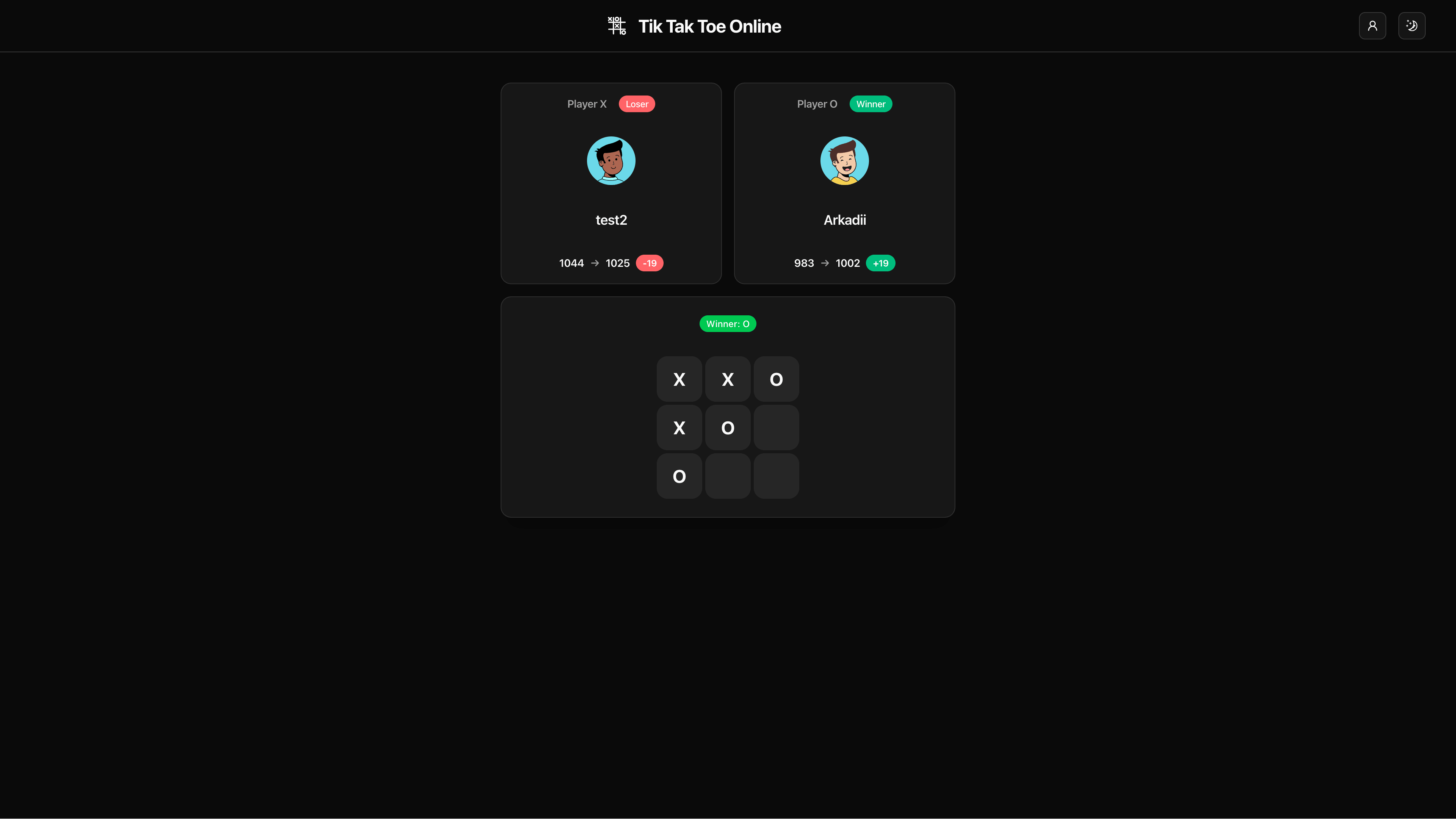 Game page in a TicTacToe room