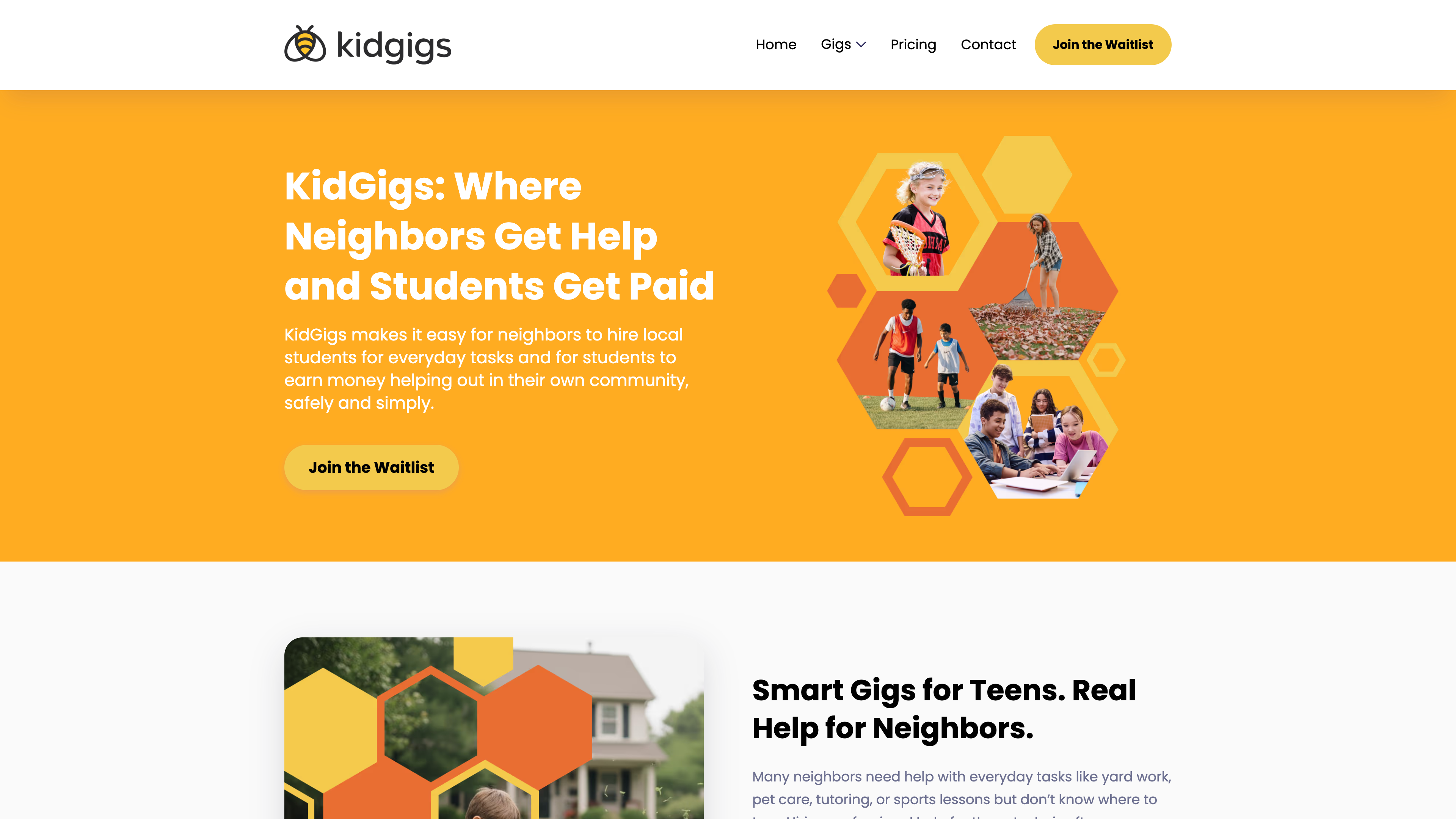 Скріншот сайту KidGigs, що демонструє можливості платформи